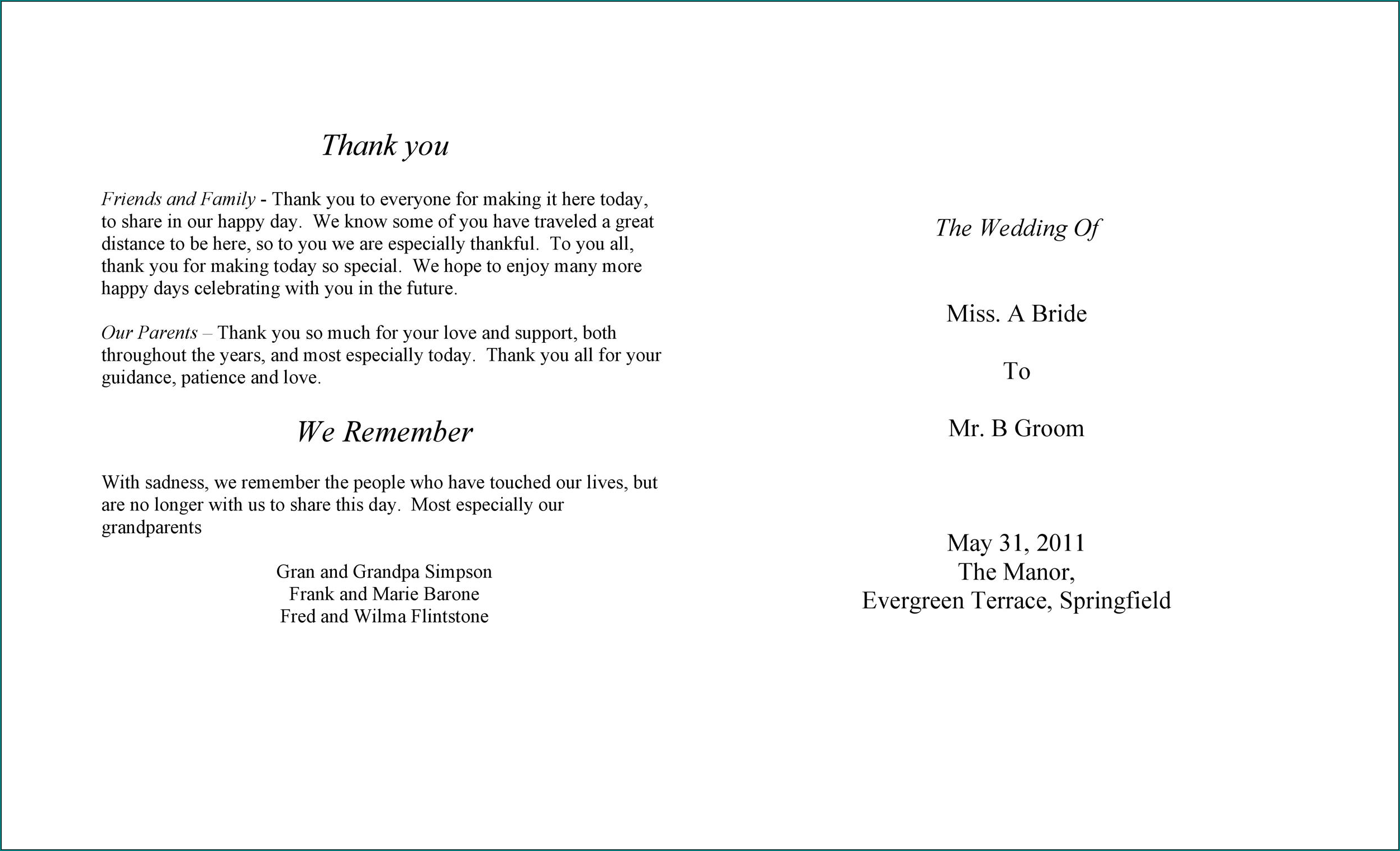 Sample of Wedding Reception Program Template