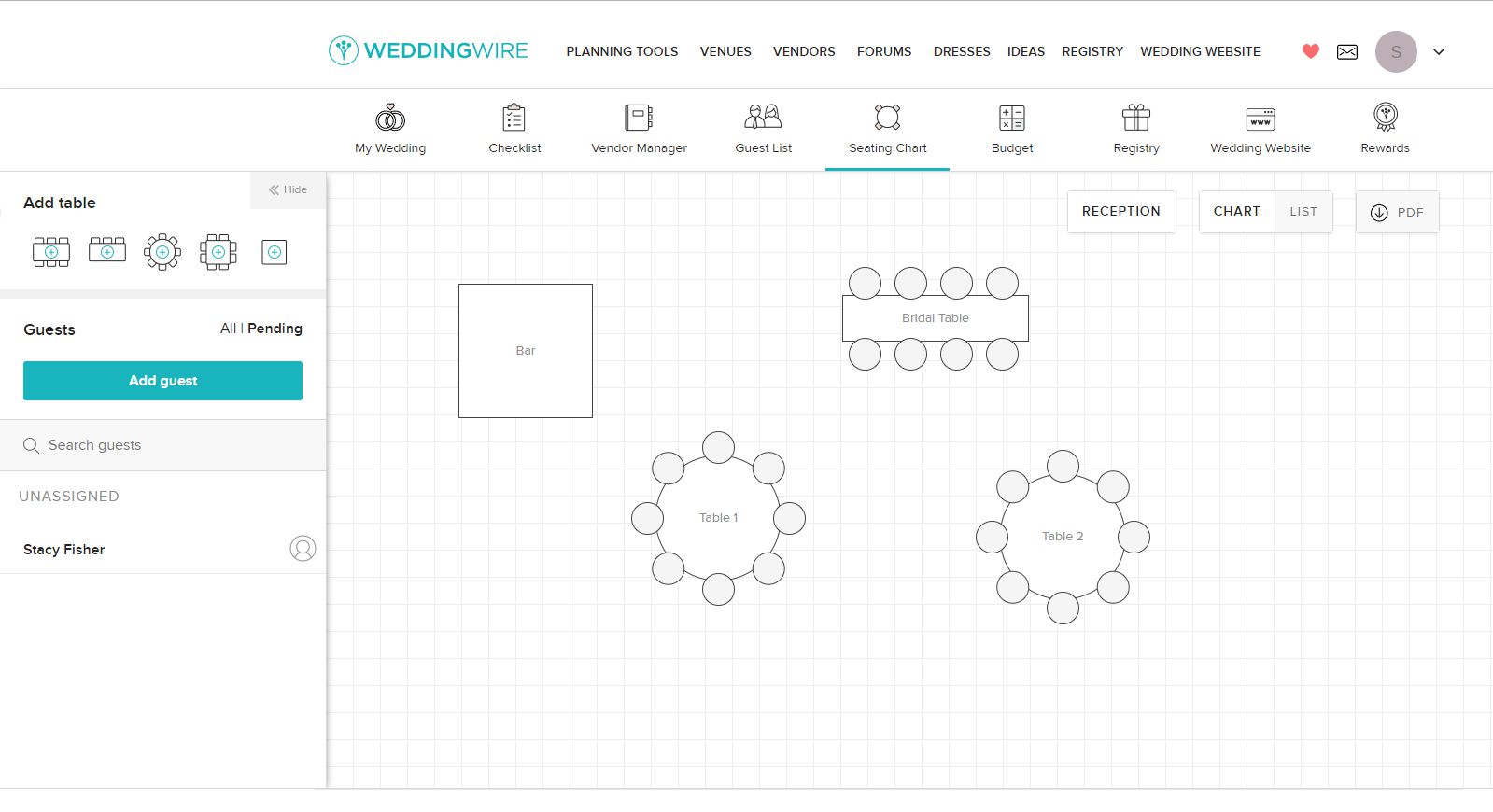 Sample of Wedding Seating Chart Template