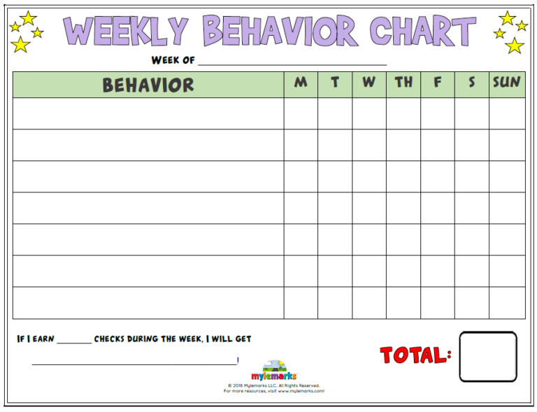 Sample of Weekly Behavior Chart Template | Bogiolo