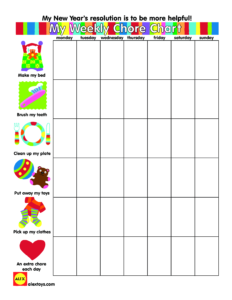 Sample of Weekly Chore Chart Template