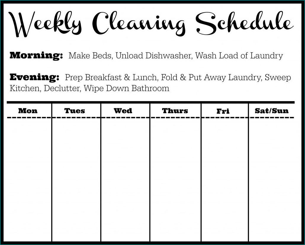 Sample of Weekly Cleaning Schedule Template