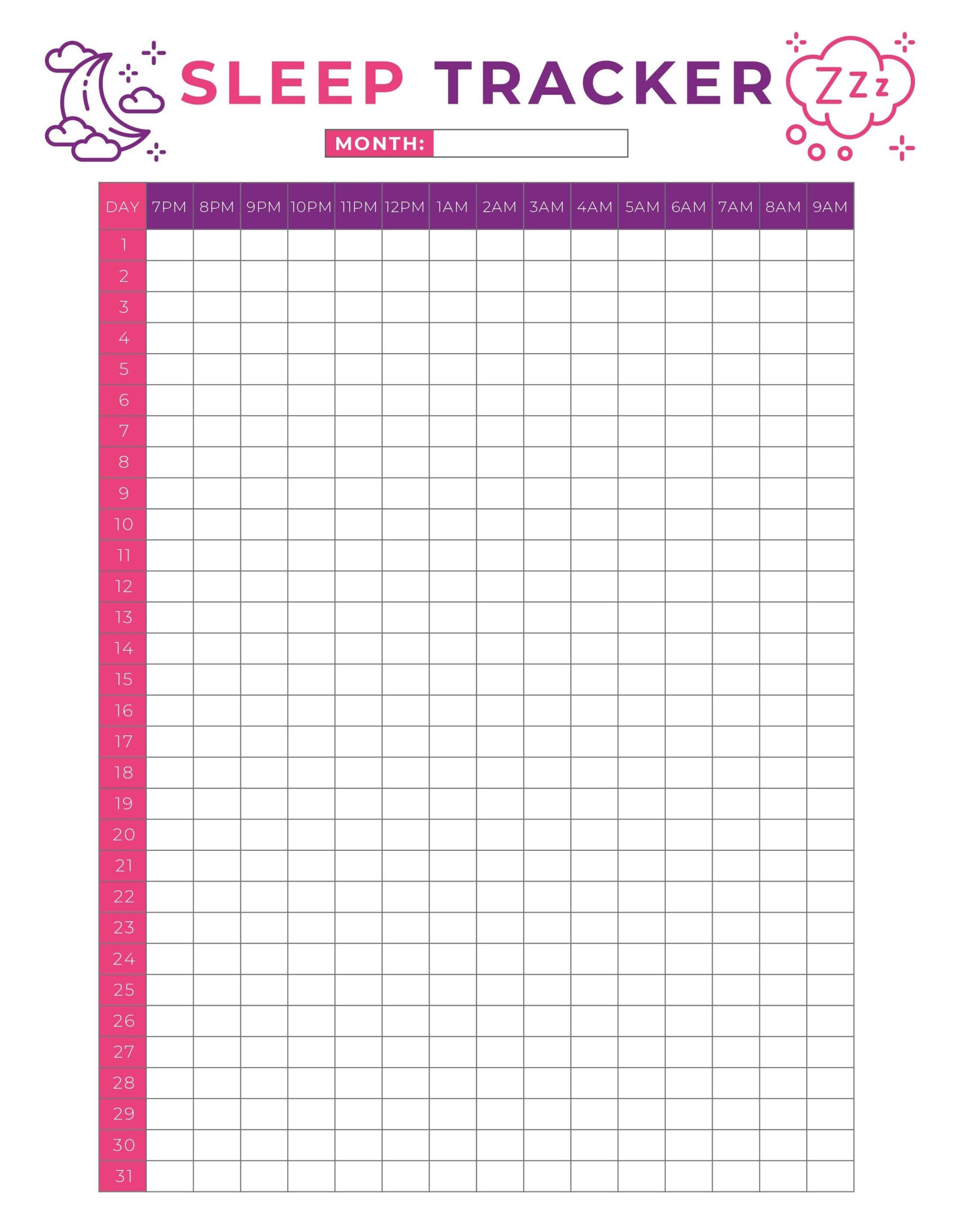 Sample of Weight Calories And Sleep Tracker Template