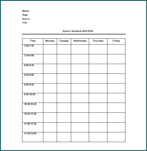 Schedule Template For Teachers Sample
