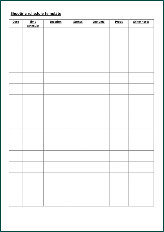 Shooting Schedule Template Example