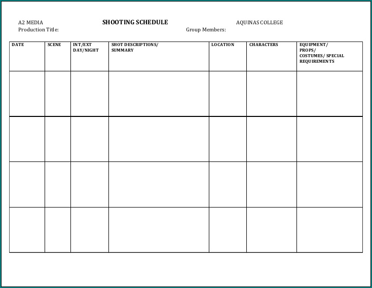 Shooting Schedule Template Sample