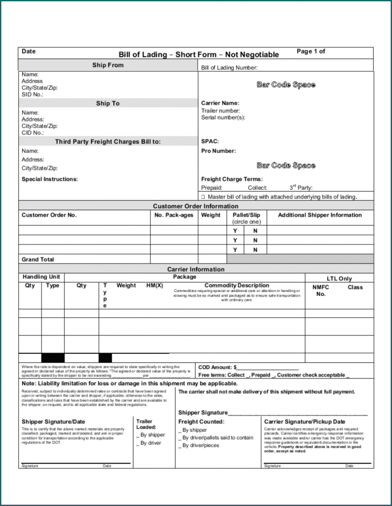 Short Form Bill Of Lading Sample Bogiolo 5908