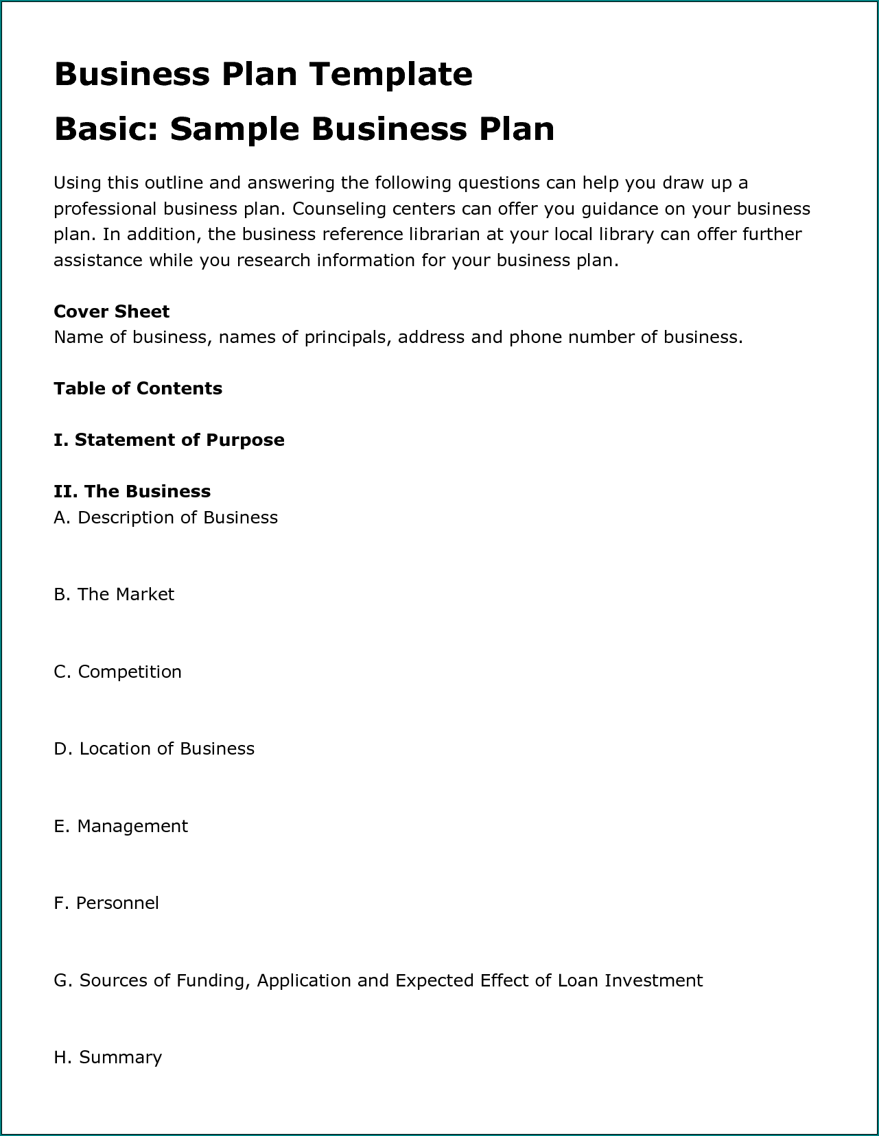 Simple Business Plan Template Word Sample