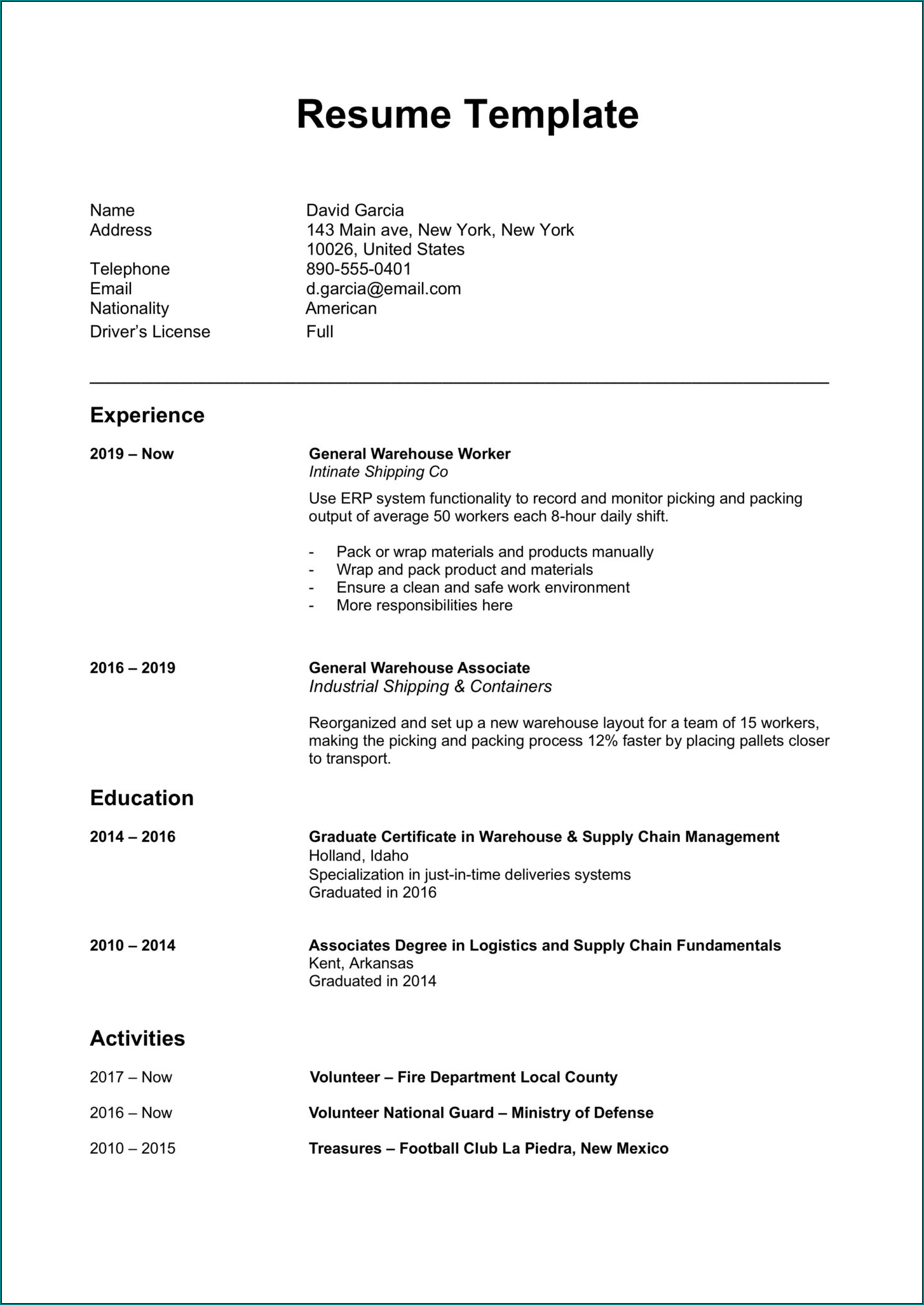 Simple Resume Format Sample