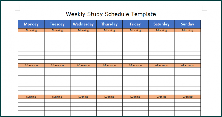 》Free Printable Study Schedule Template