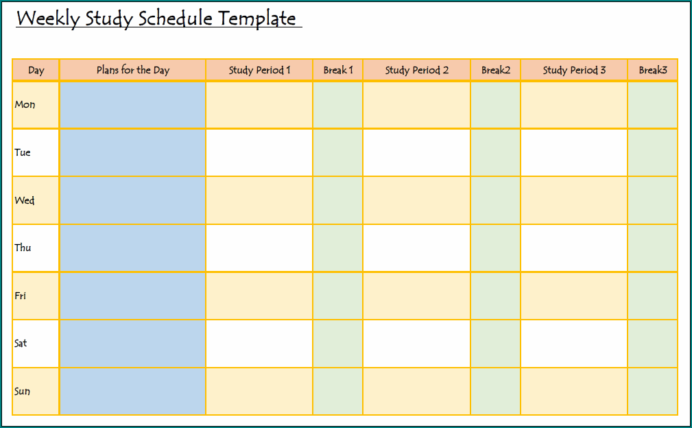 Study Schedule Template Example