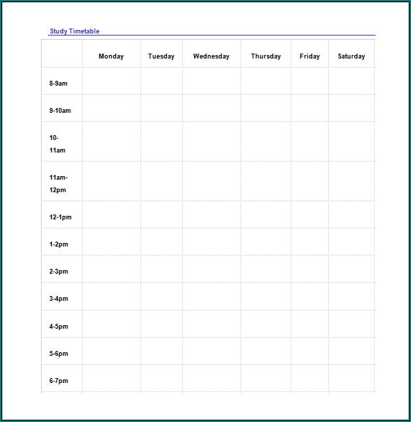 Study Schedule Template Sample