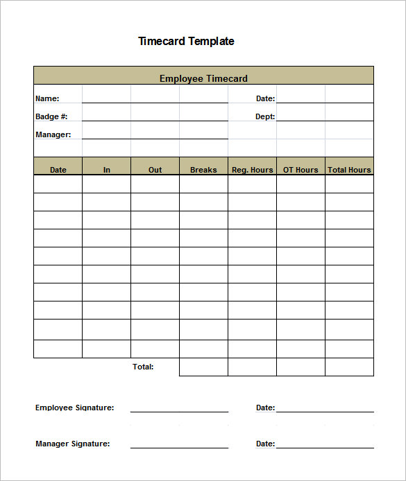 Time Card Template Sample