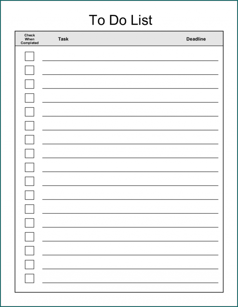 》Free Printable To Do Checklist Template