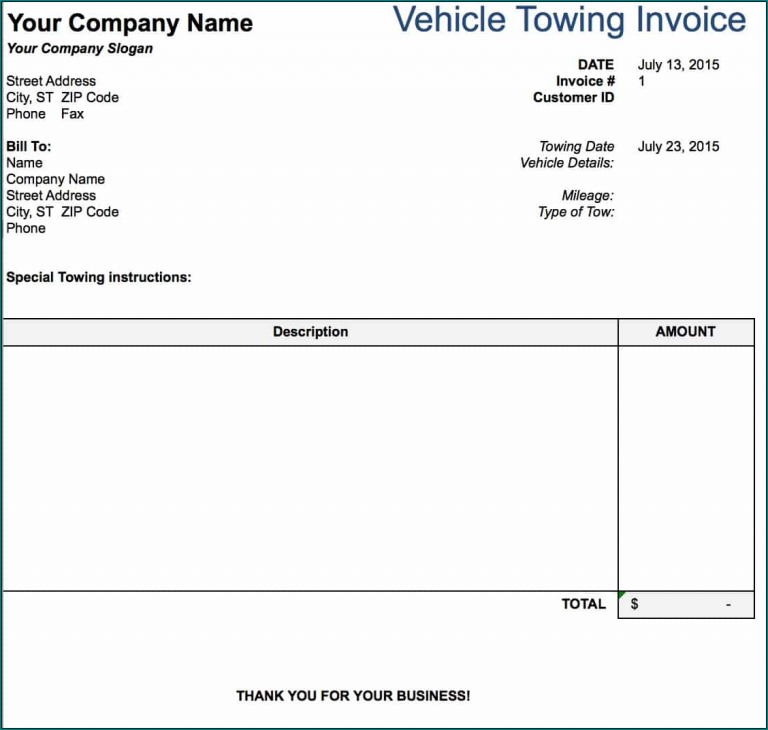 Towing Receipt Template Example | Bogiolo