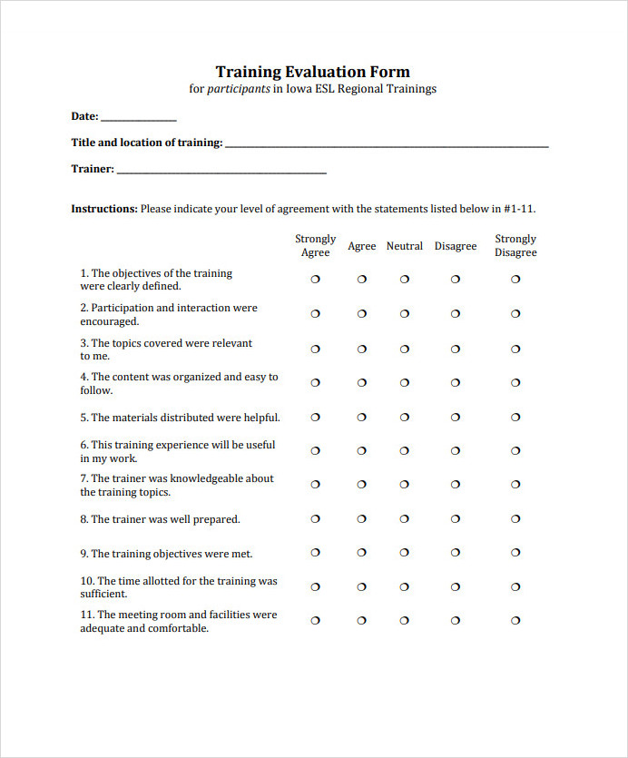 Training Evaluation Form