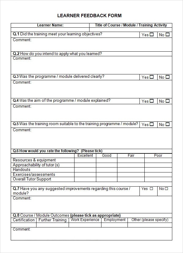 Training Feedback Form in Word