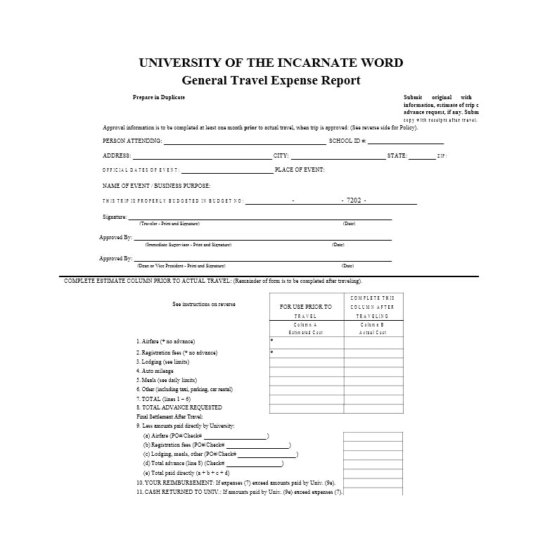 Travel Expense Report Template