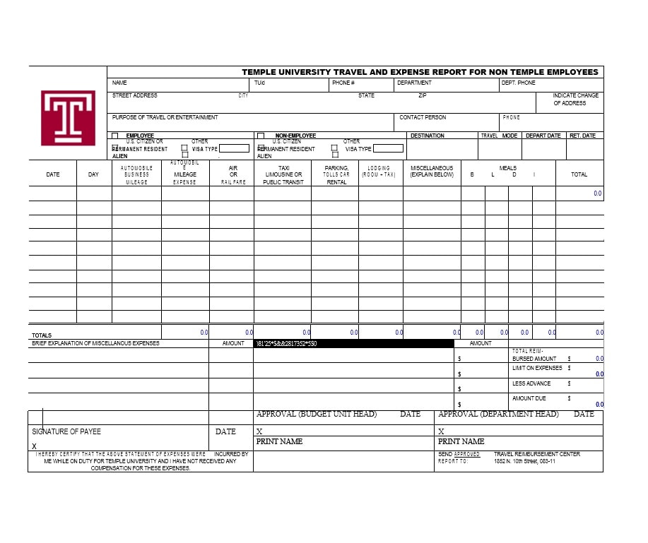 Travel Expense Report Template