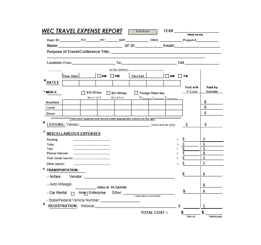 Travel Expense Report Template