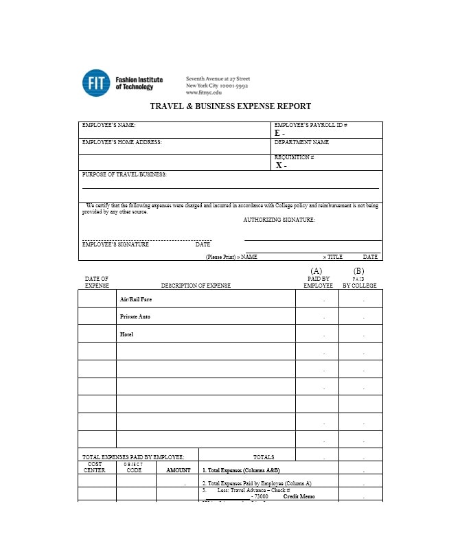 Travel Expense Report Template