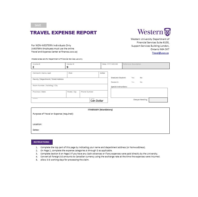 Travel Expense Report Template