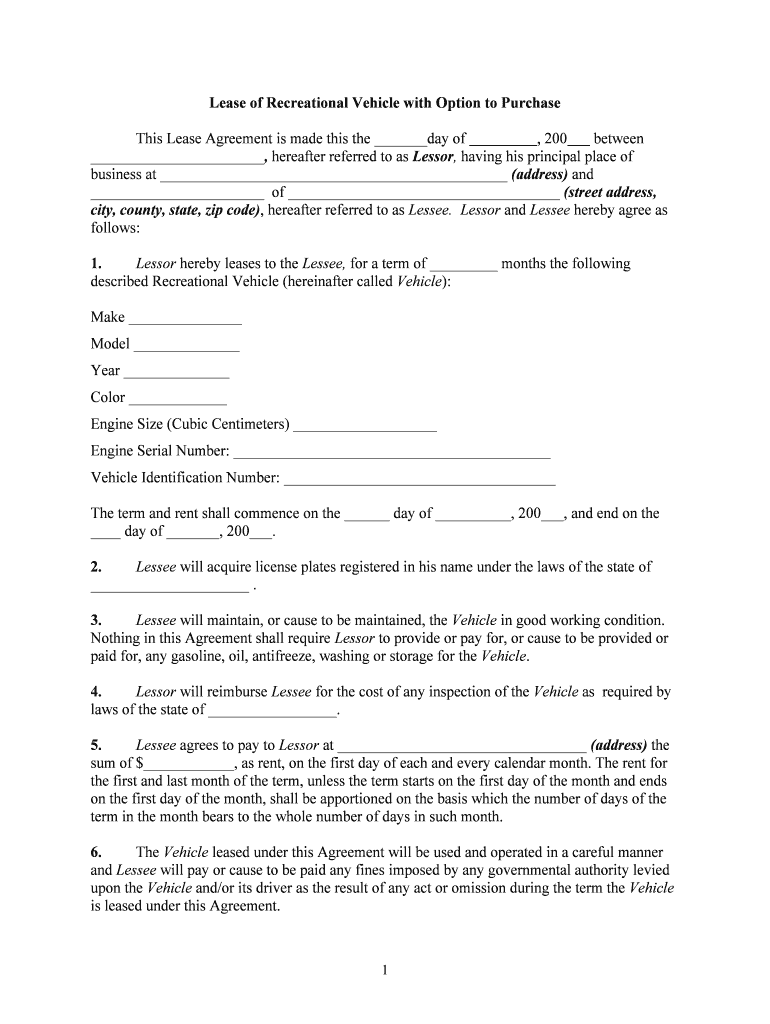 Travel Trailer Rental Agreement Template Sample