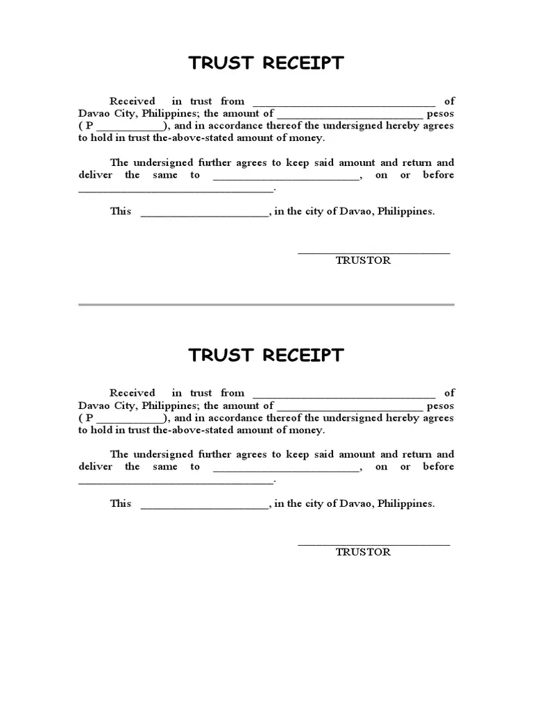 Trust Receipt Template Example