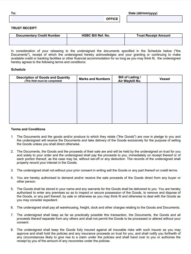 Trust Receipt Template