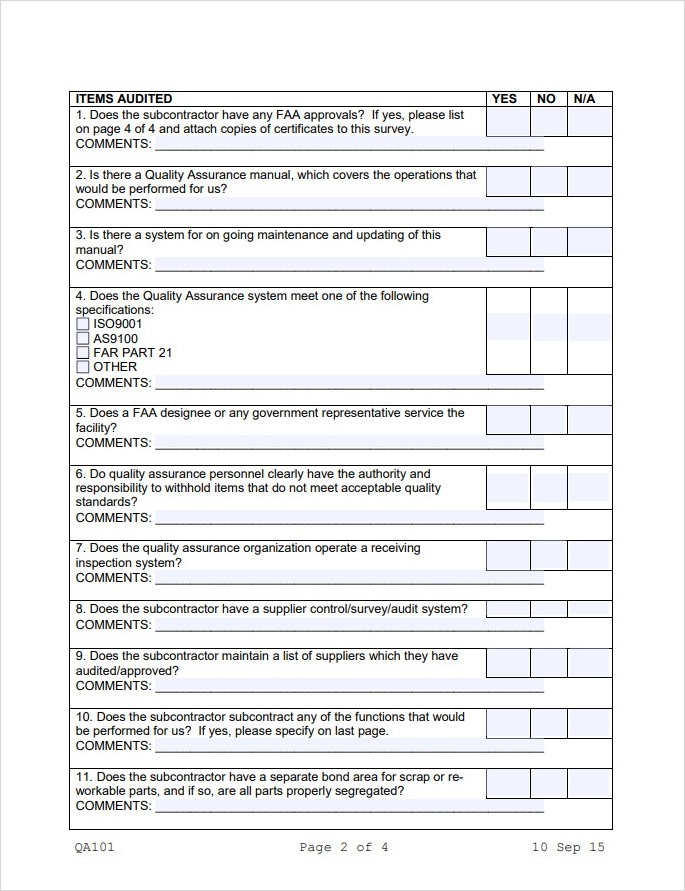 Vendor Audit Checklist Template