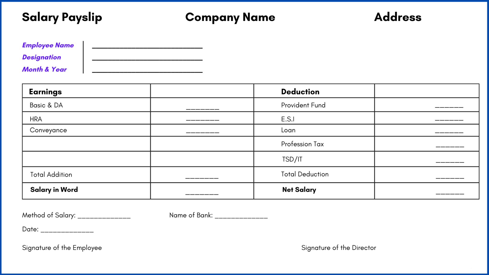 Visiting Employee Payslip Template Sample