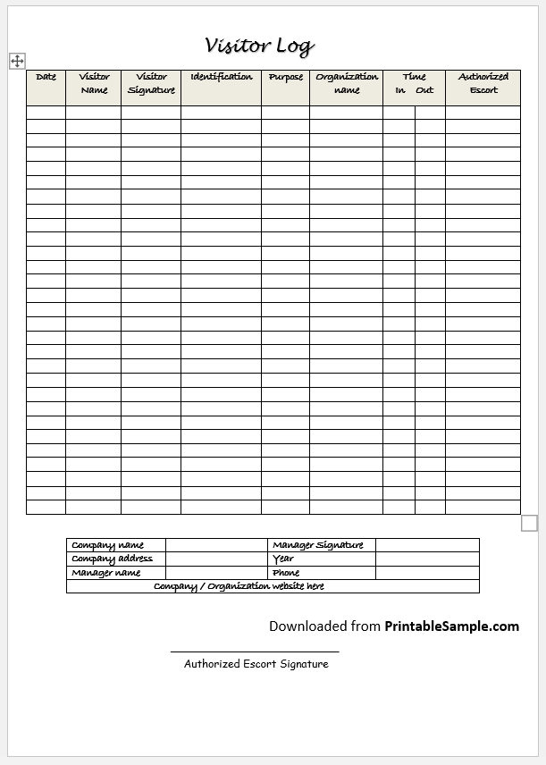 Visitor Register Book Template Sample