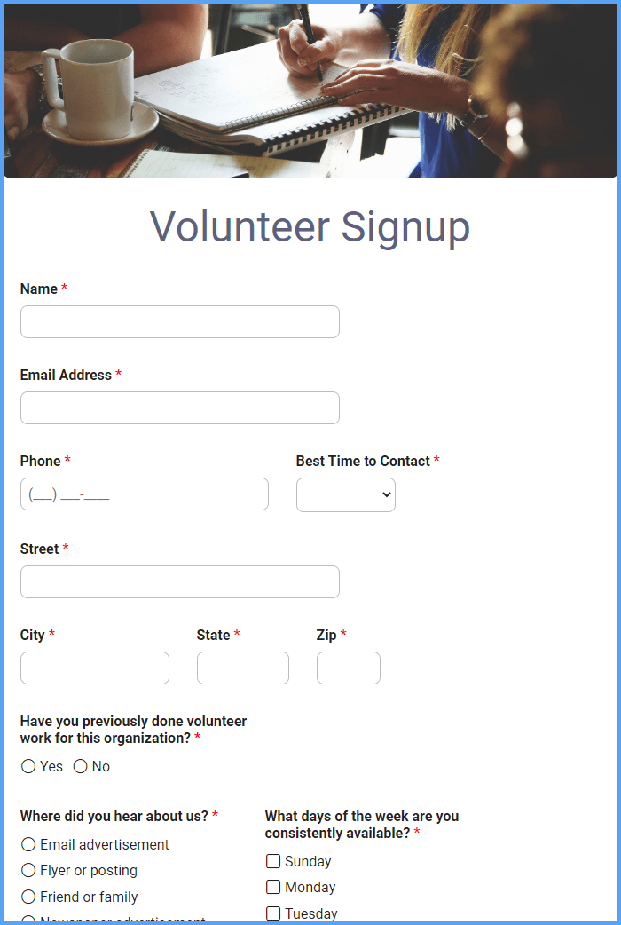 Volunteer Registration Form Example