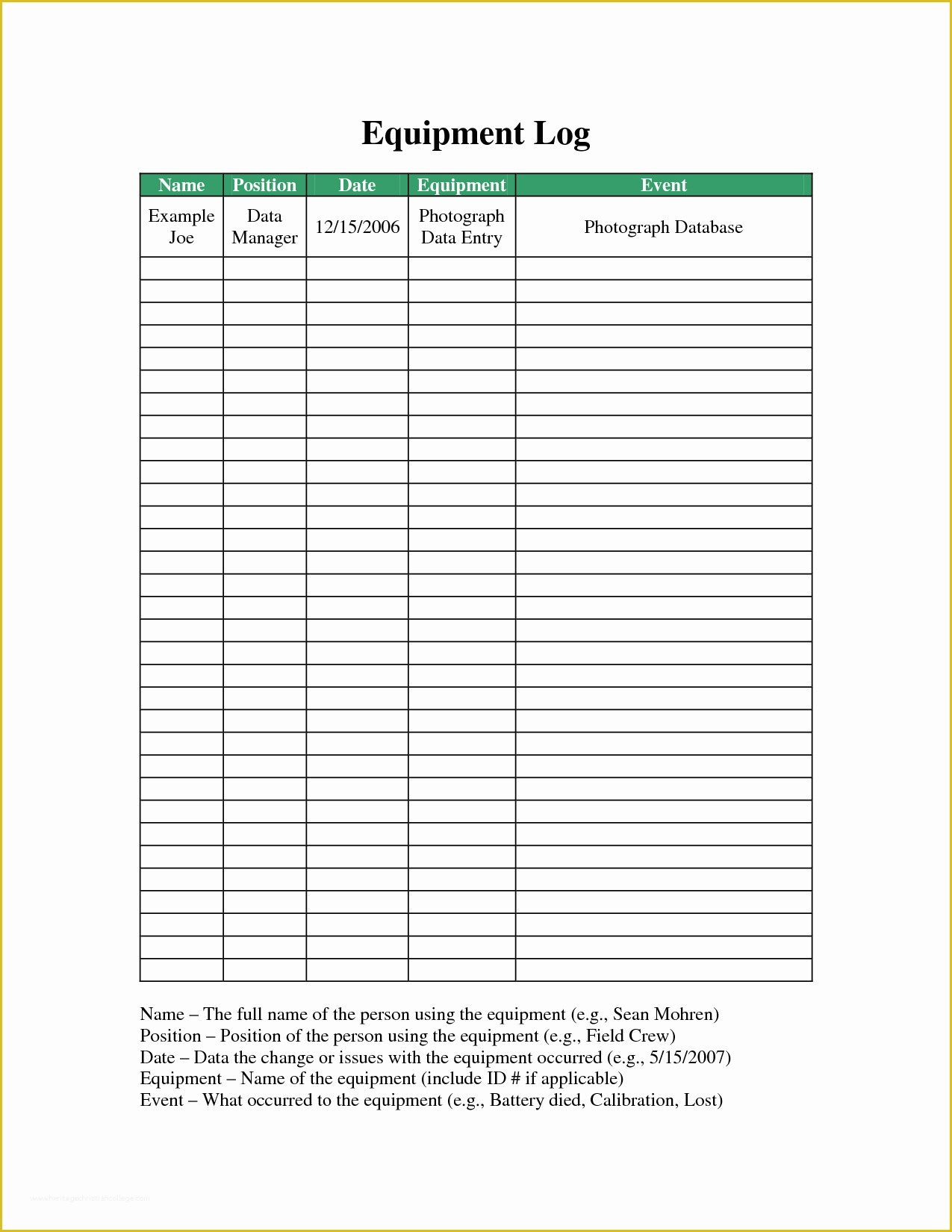 Washing Machine Maintenance Log Template Example