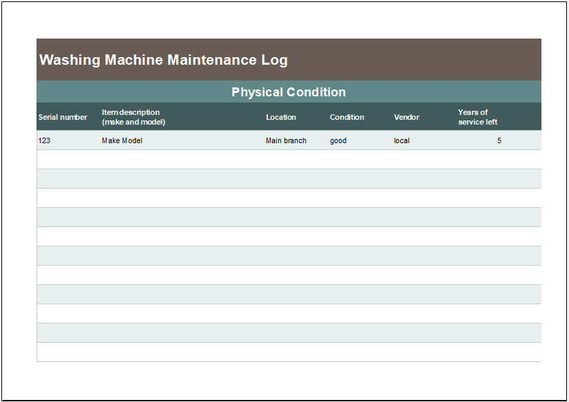 Washing Machine Maintenance Log Template