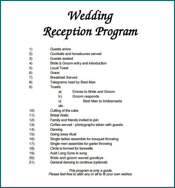 Wedding Reception Program Template Example