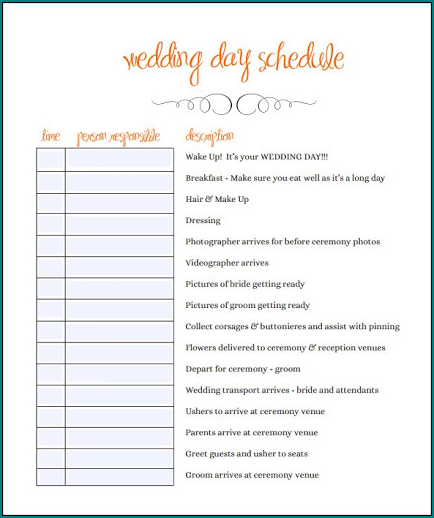 Wedding Schedule Template Example