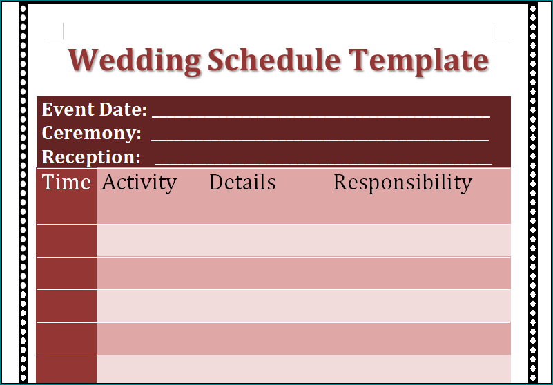 Wedding Schedule Template