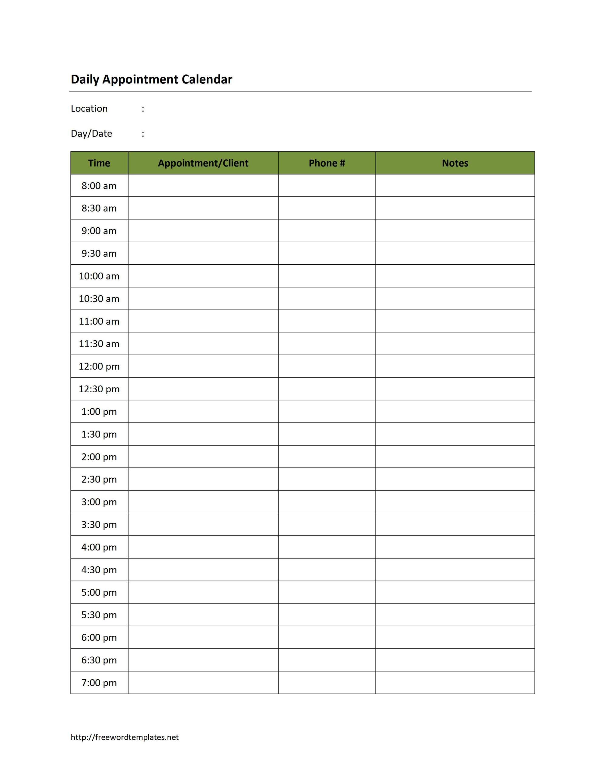 Weekly Appointment Sheet Template Example