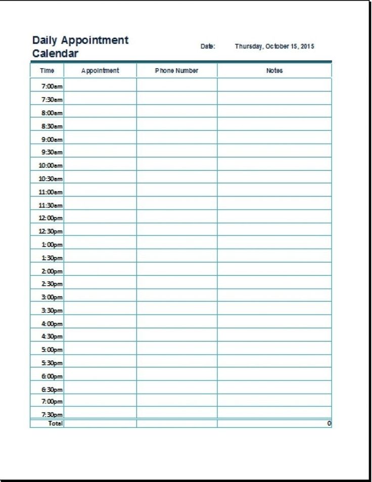 Weekly Appointment Sheet Template Sample