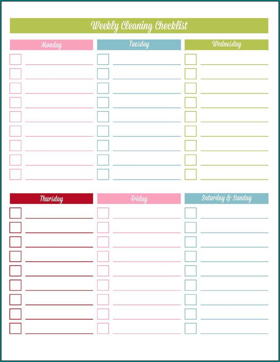 Weekly Cleaning Schedule Template Sample