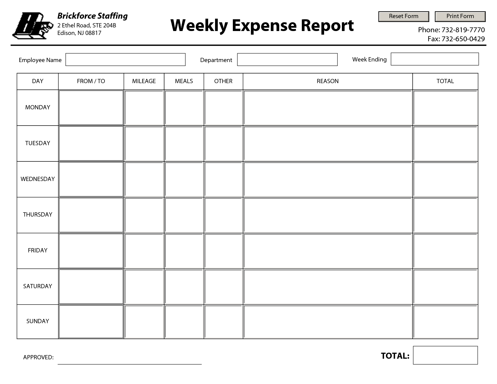 Weekly Expense Report Template Example