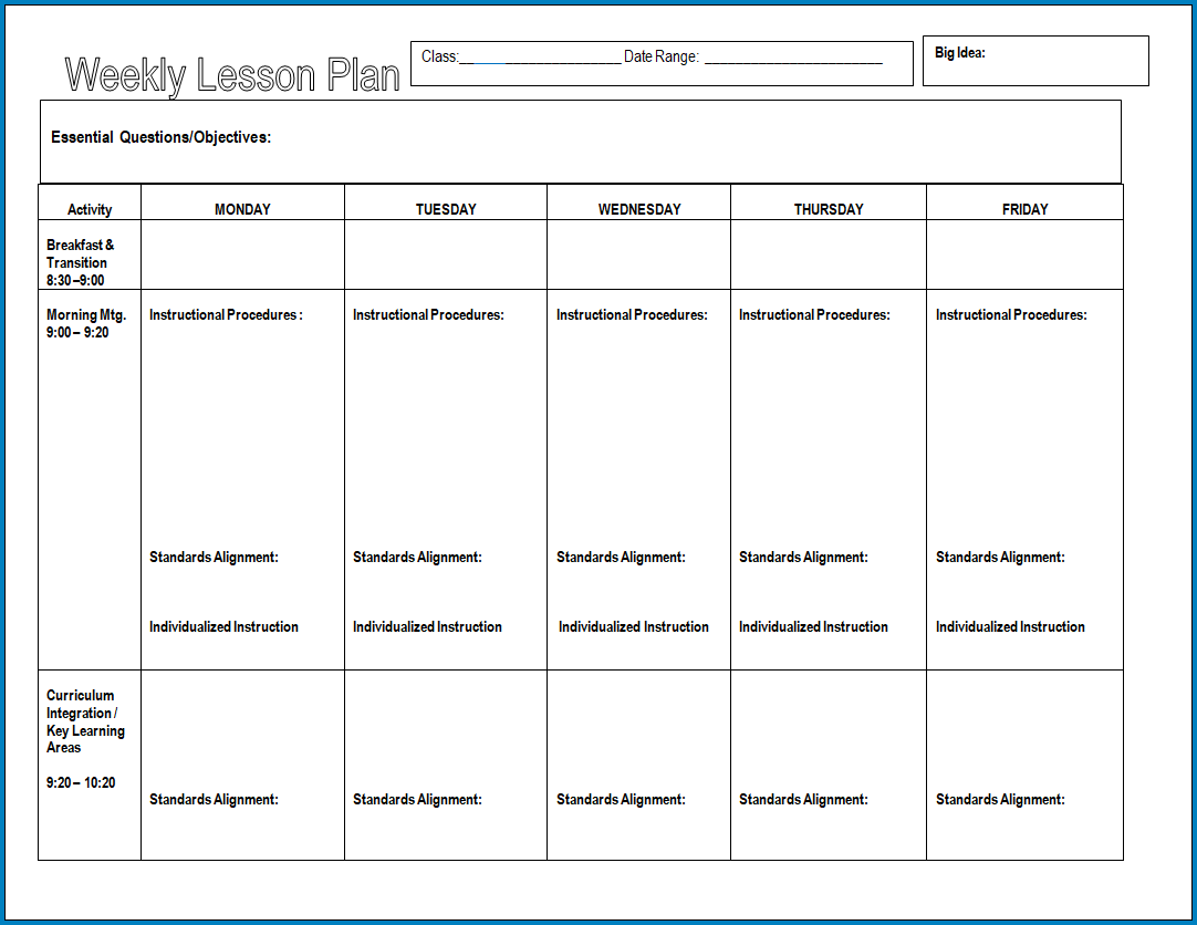 Weekly Lesson Planner Template