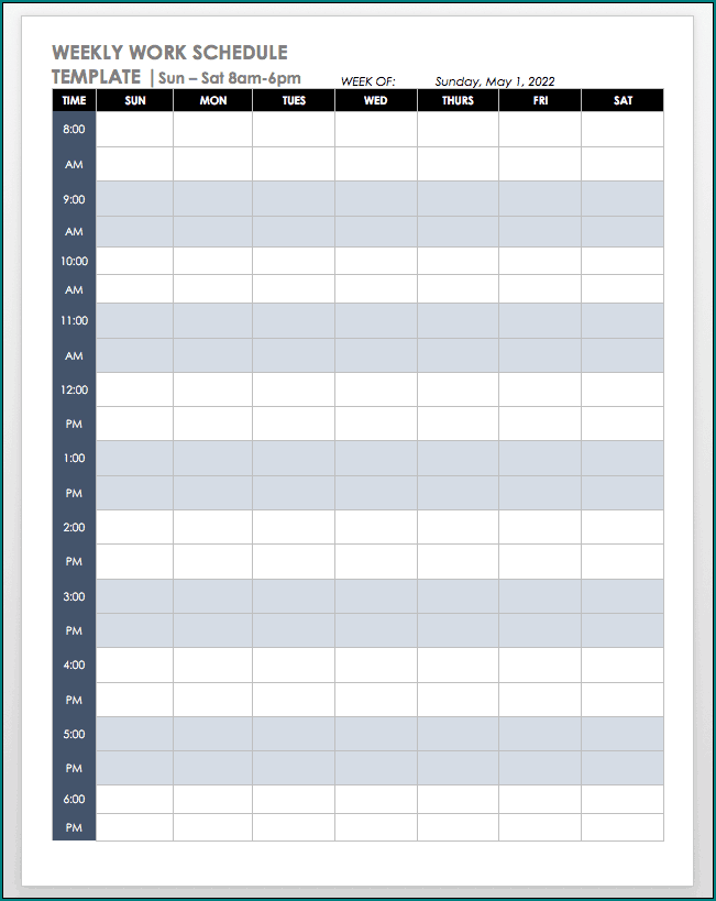 Weekly Work Schedule Template Example