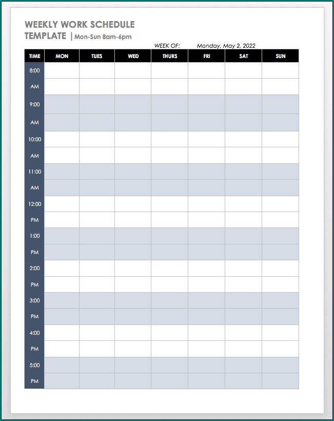 Weekly Workout Schedule Template Sample