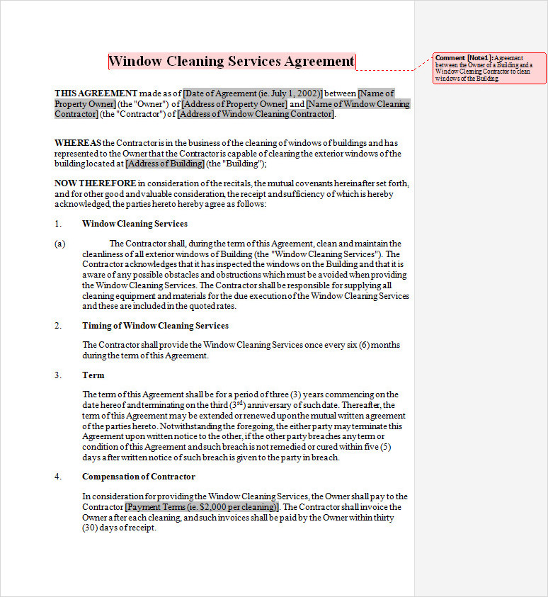 Window-Cleaning-Services-Agreement Template Word