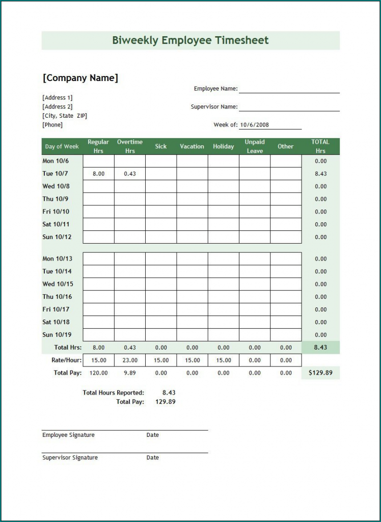 》Free Printable Work Timesheet Template