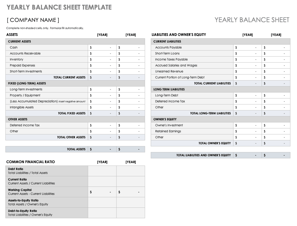 Yearly Comparison Balance Sheet Template Sample