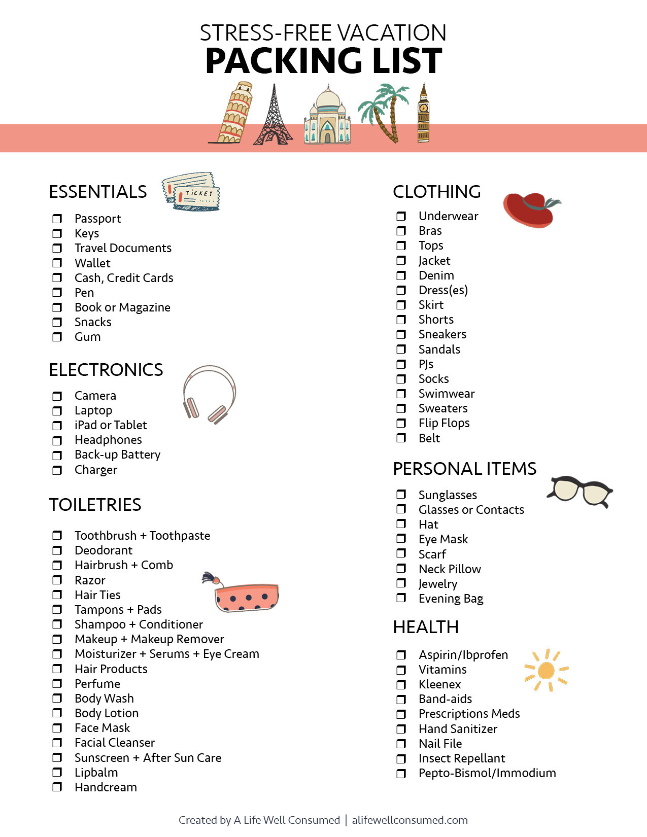 sample traveling checklist template