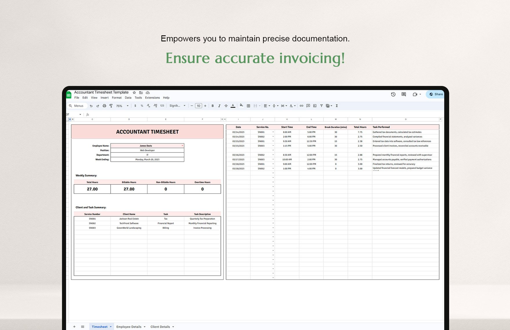 sample accounting timesheet template