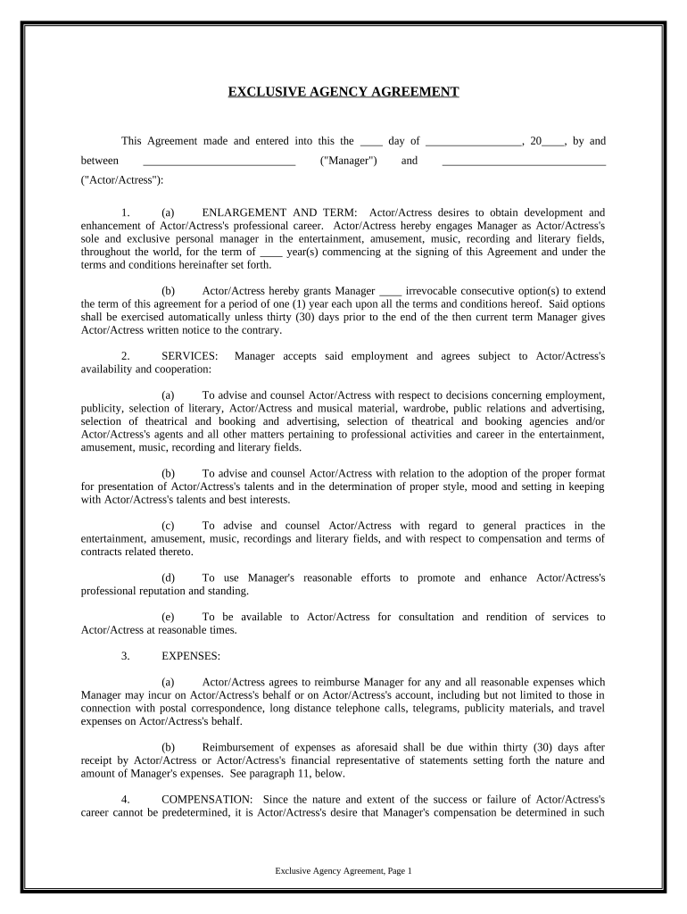 sample actor agreement template